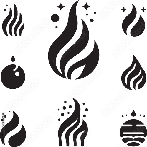  vector Fire flame silhouette icon set