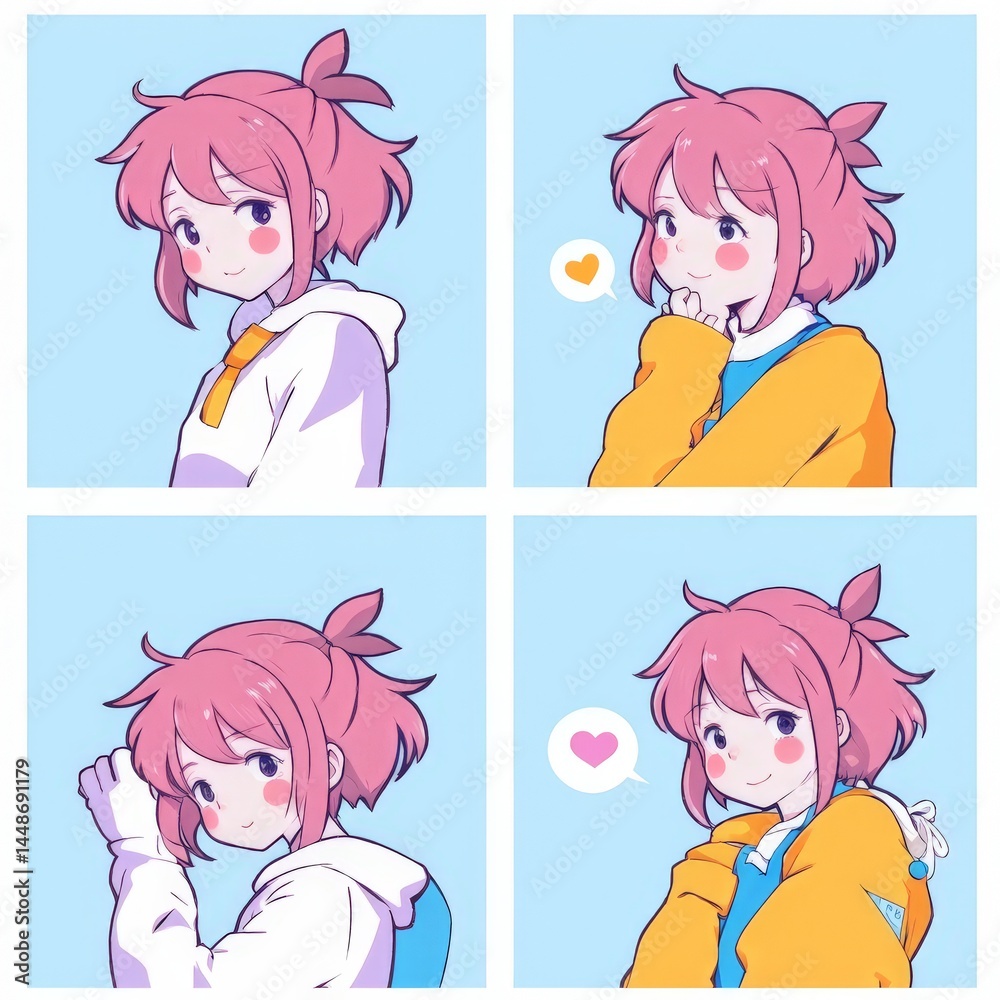 cute girl with different facial expressions expression