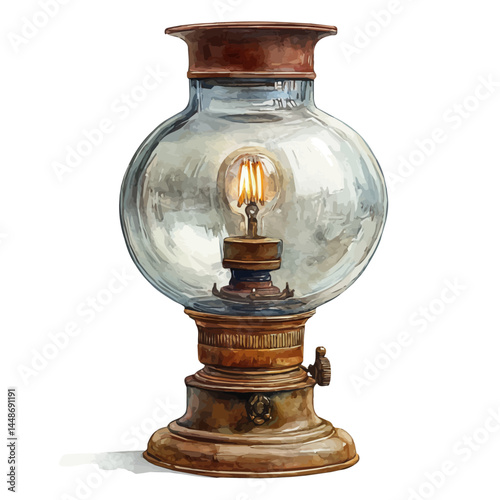 illustration of Classic Glass Oil Lamp, watercolor vector, isolated on a white background.