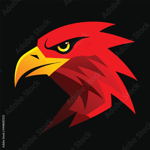 impressive red eagle head, detailed digital illustration, high resolution, cinematic lighting, dark background, hyperrealistic,
