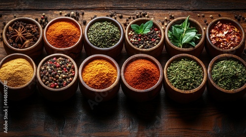 Fototapeta Naklejka Na Ścianę i Meble -  Colorful spices in small bowls
