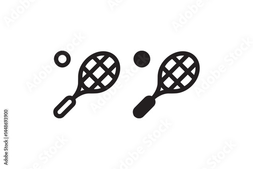 Tennis racket and ball icon in outline and solid Vector