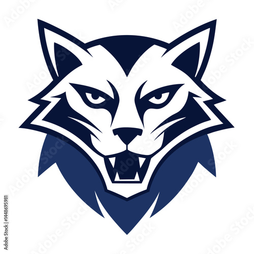animal face,feral wolf,steely blue eyes,fierce expression,geometric line art,minimalist style,deep navy blue and white color palette,dark moody atmosphere,digital illustration
