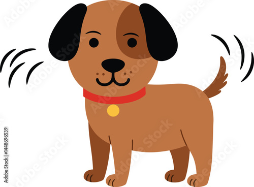 Brown dog with black ears wagging tail happy cartoon pet animal vector illustration 