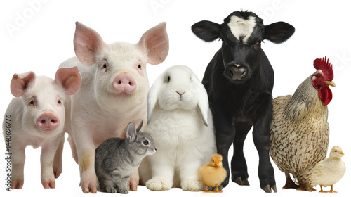 various farm animals, isolated, transparent, png, background, cutout