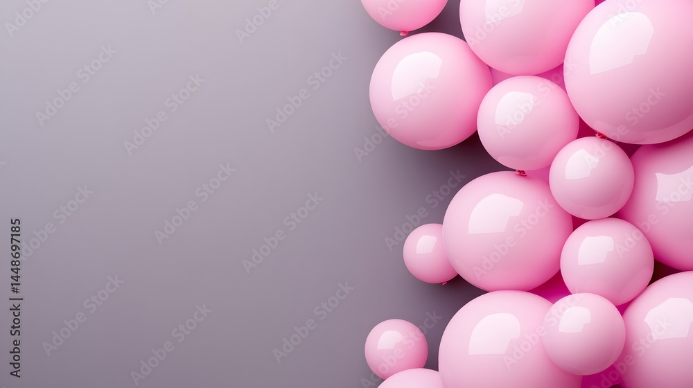 Pink Balloons Cluster Gray Background Festive Party Decoration Pink Balloons Cluster Gray Background Festive Party Decoration