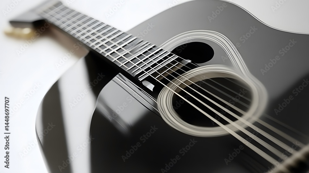 Fototapeta premium Elegant Black Acoustic Guitar Close Up Music Instrument
