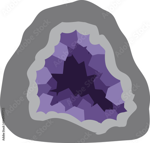 Amethyst geode crystal mineral with purple and gray tones vector illustration for natural gemstone design 