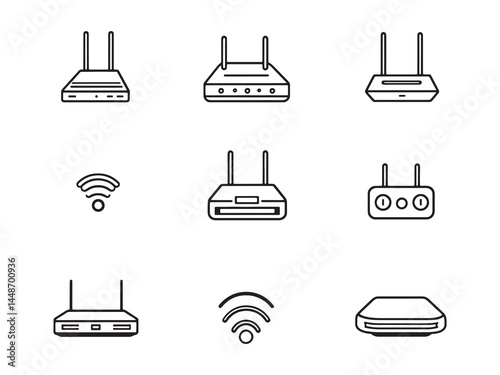 Elegant Outline Drawing of a Router for Digital Technology