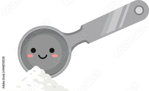 Measuring Spoon with Smiling Face and White Powder Cute Kitchen Utensil Illustration Vector 