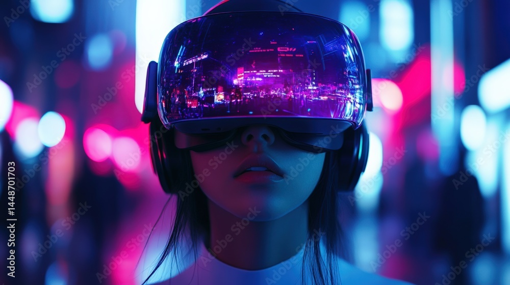 Exploring virtual reality technology a futuristic experience in a neon city environment