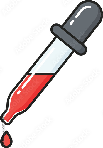 Blood dropper with red liquid and black rubber bulb medical laboratory tool vector illustration 
