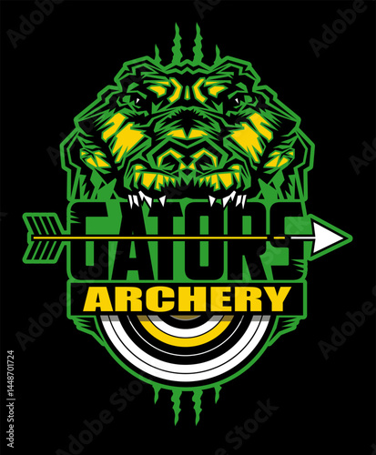 archery team design with gator mascot and target for school, college or league sports