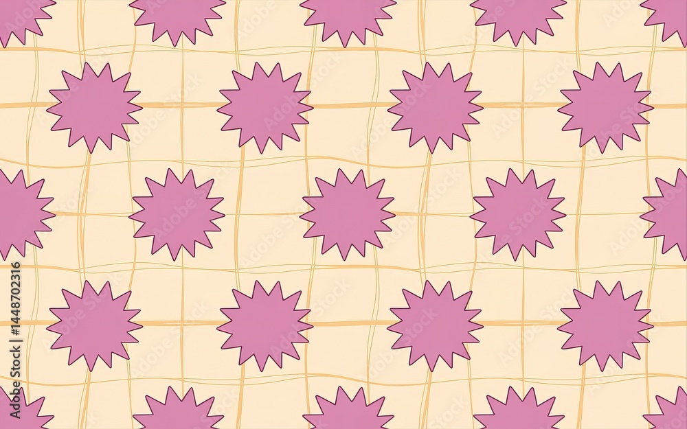 Pattern with Pink Stars and Lines on Beige Backdrop Seamless Decorative Texture Pattern with Pink Stars and Lines on Beige Backdrop Seamless Decorative Texture