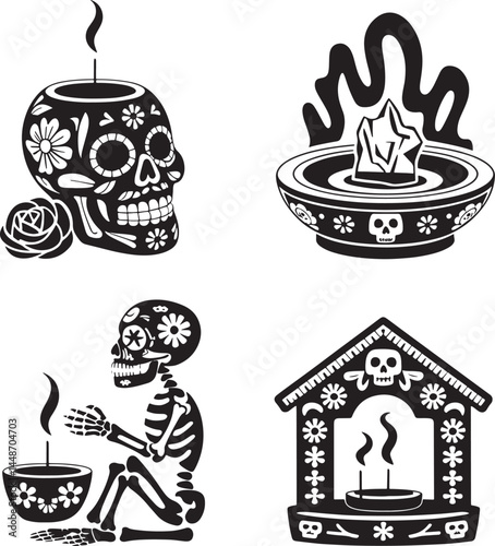 Day of Dead Candle silhouette set vector illustration isolated On Transparent Background