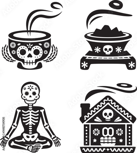 Day of Dead Candle silhouette set vector illustration isolated On Transparent Background