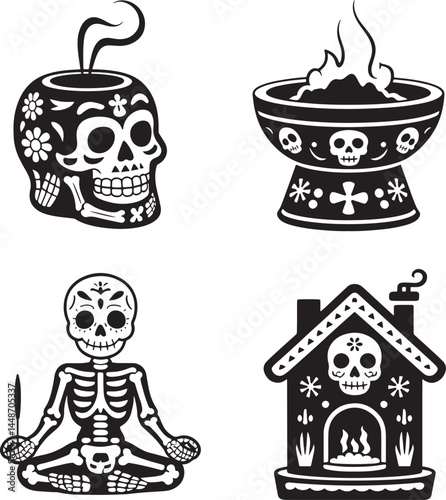 Day of Dead Candle silhouette set vector illustration isolated On Transparent Background