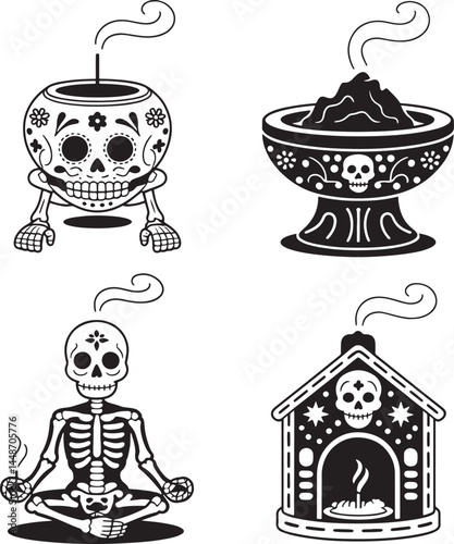 Day of Dead Candle silhouette set vector illustration isolated On Transparent Background