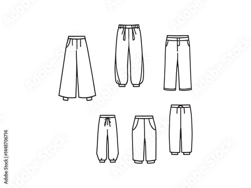 Elegant Silk Pants Fashion Design Line Art Illustration