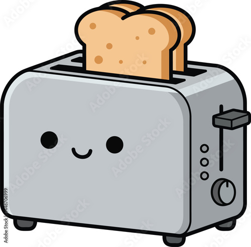 Cute smiling toaster with two slices of bread kitchen appliance illustration vector design 