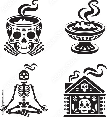 Day of Dead Candle silhouette set vector illustration isolated On Transparent Background