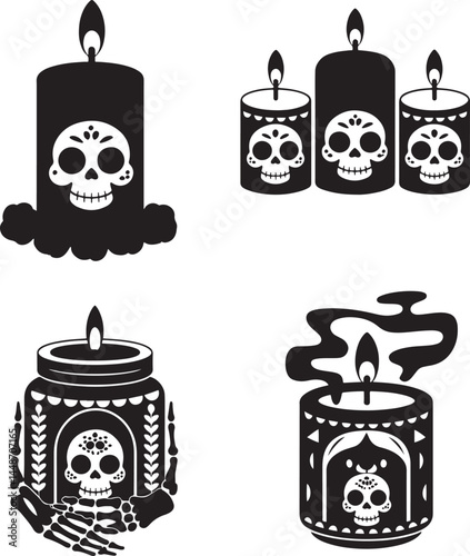 Day of Dead Candle silhouette set vector illustration isolated On Transparent Background