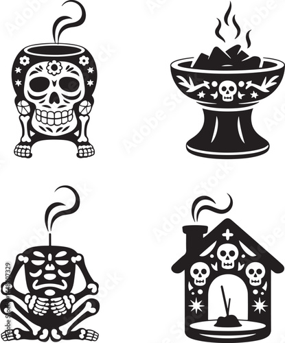 Day of Dead Candle silhouette set vector illustration isolated On Transparent Background