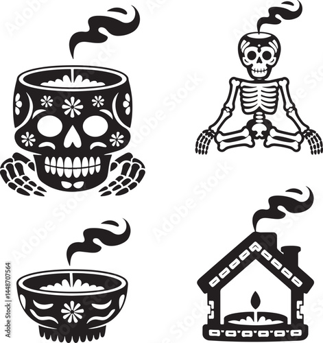 Day of Dead Candle silhouette set vector illustration isolated On Transparent Background