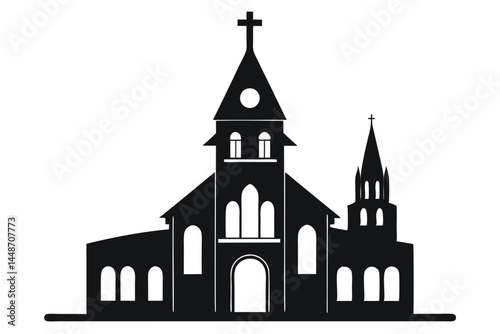 Wallpaper Mural Church vector silhouette white background  Torontodigital.ca