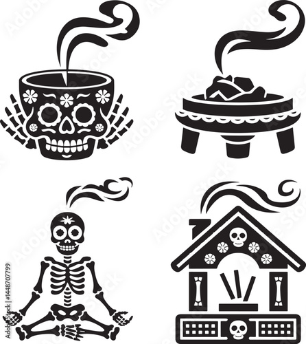 Day of Dead Candle silhouette set vector illustration isolated On Transparent Background