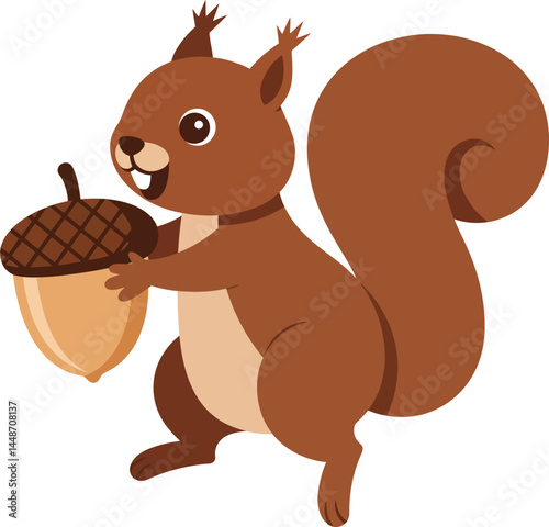 Squirrel holding large acorn cute woodland animal vector illustration in brown tones for nature design 