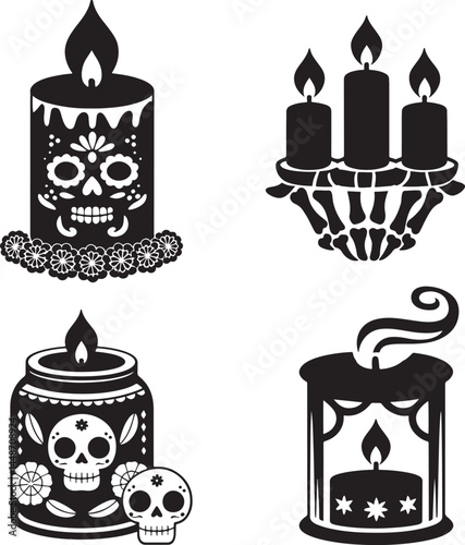 Day of Dead Candle silhouette set vector illustration isolated On Transparent Background