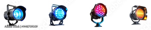 Set, group, collection of Stage light isolated on transparent background.