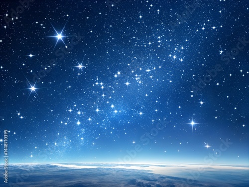 Glowing tent beside a mountain lake. A white tent is set up next to a lake. The sky is cloudy and the sun is setting. A starry night sky with a large blue moon.