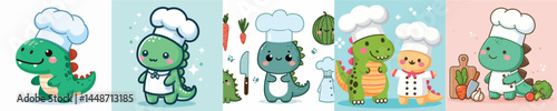 cute dinosaur vector cosplay chef