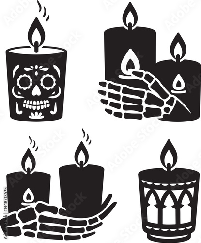 Day of Dead Candle silhouette set vector illustration isolated On Transparent Background