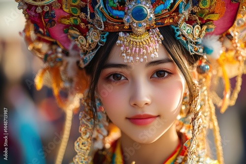 Traditional cultural performance asian festival portrait vibrant atmosphere beauty