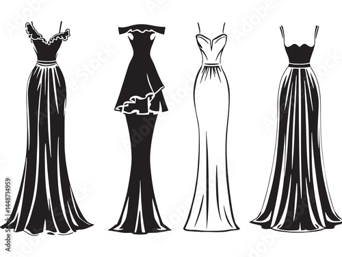 Evening Gown line art icon elegant fashion design illustration