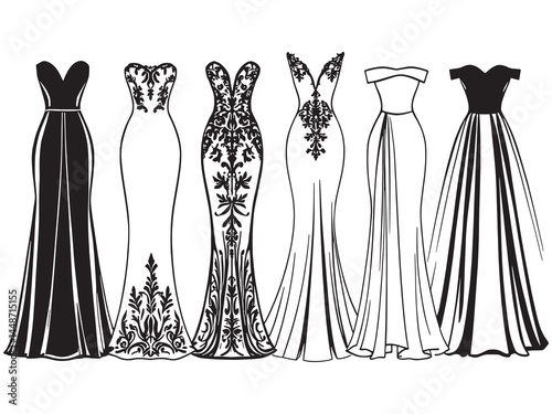 Evening Gown line art icon sophisticated formal wear sketch