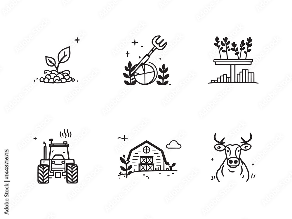 Fototapeta premium Farm Management Software line art icon improves farm productivity