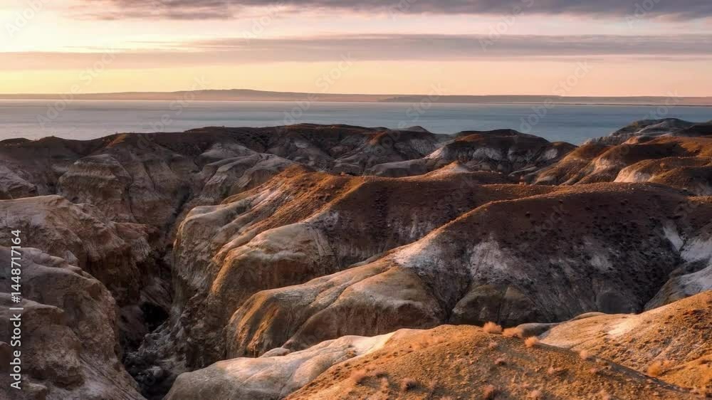 Dramatic Coastal Cliffs at Sunset, Eroded Landscape, Rocky Terrain Dramatic Coastal Cliffs at Sunset, Eroded Landscape, Rocky Terrain