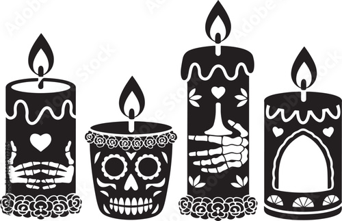 Day of Dead Candle silhouette set vector illustration isolated On Transparent Background