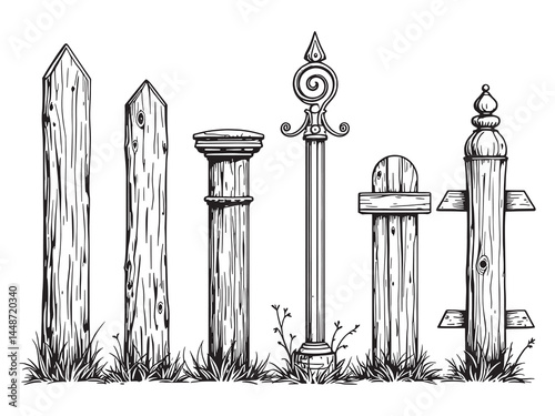 Fence Post line art icon for software branding