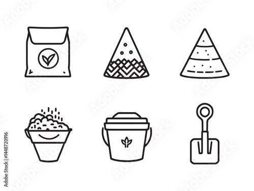 Fertilizer line art icon showing plant nutrient application