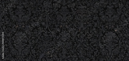 Intricate black damask, floral vines, seamless gothic pattern , damask, art