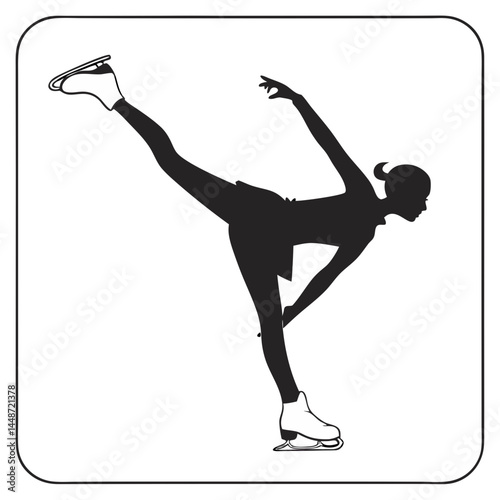 Icon with dark silhouette of a female figure skater performing an elegant pose without background