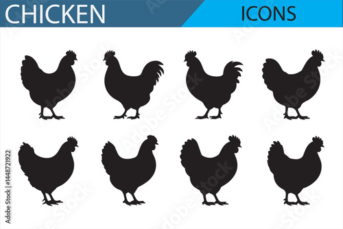 Poultry-Themed Silhouette Icon Pack - Chicken, Hen, and Rooster