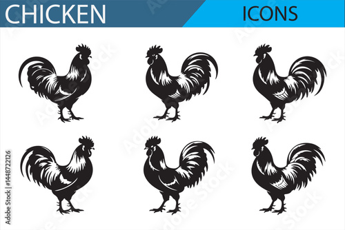 Vector Farm Bird Silhouettes - Chicken and Rooster Icon Set