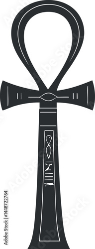 Black and white vector illustration of an ancient Egyptian ankh symbol representing life and eternity