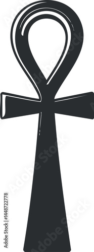 Black and white vector illustration of an ankh symbol representing ancient Egyptian life and spirituality